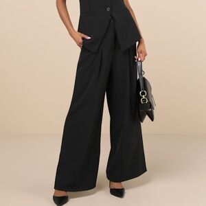 Lulus Memorably Stylish Black Wide-leg Pants - Size L